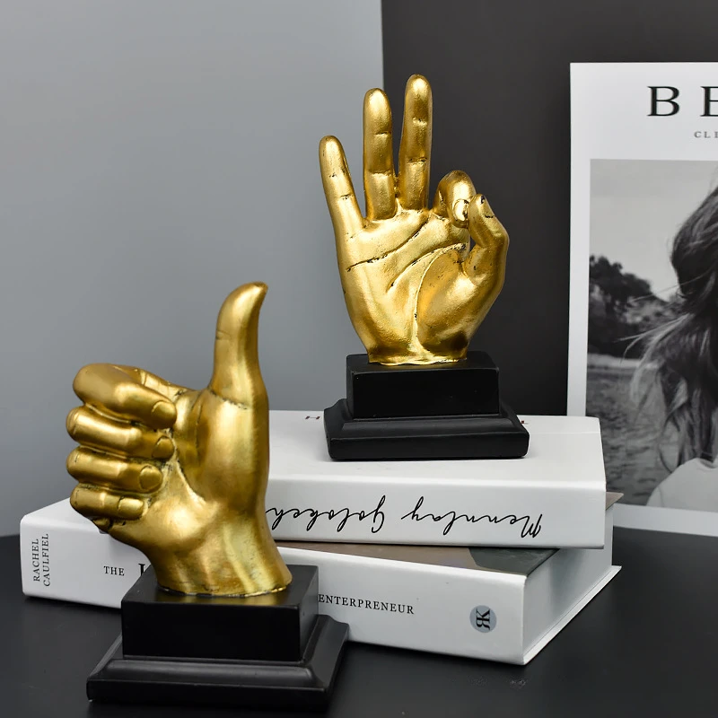 

Aesthetic Golden Gesture Statue Home Decor European Style Abstract TV Cabinet Ornament Office Desktop Accessories Resin Crafts