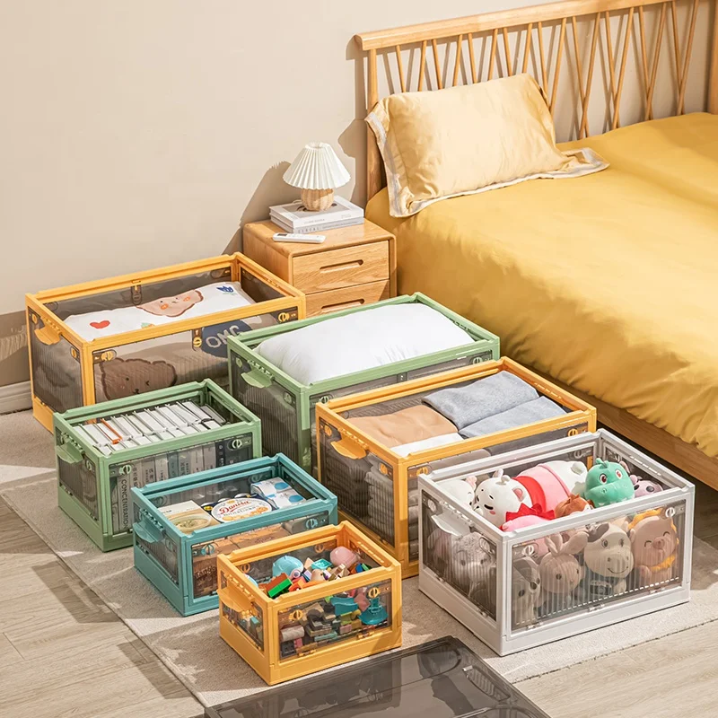 Folding Portable Cabinet Storage Bins Stackable Organizer Box with Caster  Wheels Collapsible Toy Storage with Double Door - AliExpress