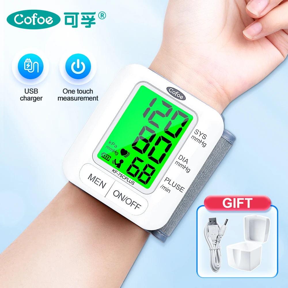 Wrist Blood Pressure Monitor upgrade automatic sphygmometer voice three-color backlight heart rate and pulse health care Cofoe