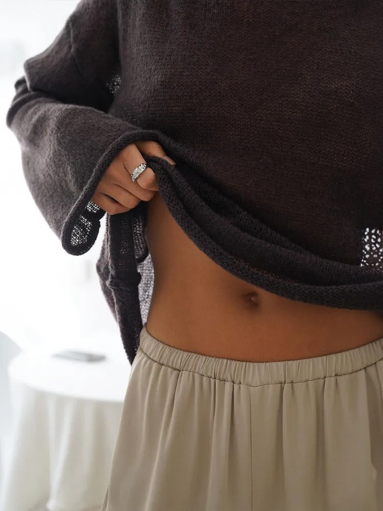 Knitted Round Neck Hollow Pullover Top Women's Summer Fashion Casual Loose Pullover Long Sleeve Streetwear Top Pullover 9 Knitted Round Neck Hollow Pullover Top Women's Summer Fashion Casual Loose Pullover Long Sleeve Streetwear Top Pullover