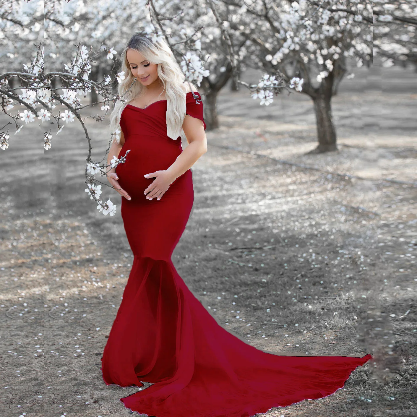 

Maternity Photography Prop Prgnancy Dress Summer Shoulderless Mercerized Pregnancy Photo Maxi Dresses For Pregnant Women