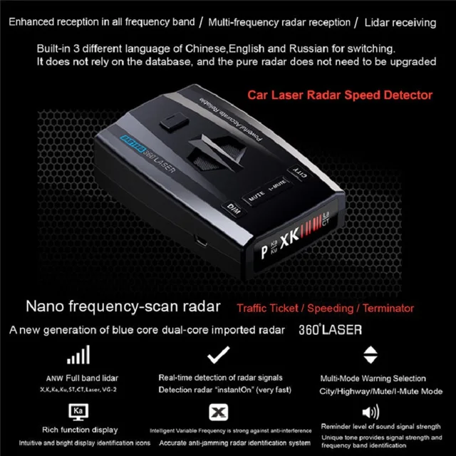 Sardfxul RAD1000 Car Radars Detector Sensitive Vehicle Speed Alert Alarm  Warning Full-Band Monitoring Radars 