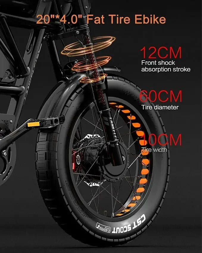 Nowy rower elektryczny dla dorosłych 2000W 48V 45Ah , 35 MPH podwójny silnik podwójna bateria Ebike, 20 grubych opon pełne zawieszenie, do 173mil 5