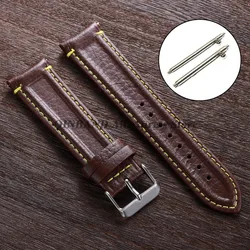 Calfskin Leather Quick Release Retro Watch Strap - Universal Wristband Replacement for Business and Casual Wear (Dark Brown Yellow)