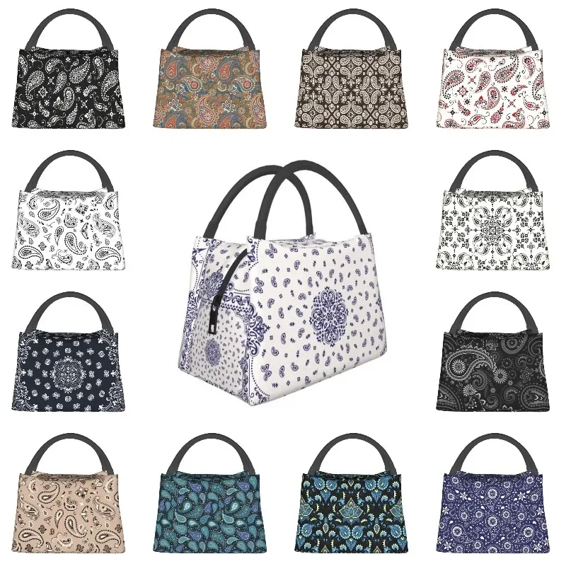 

Pisley Bandana Print Insulated Lunch Bag for Outdoor Picnic Waterproof Thermal Cooler Lunch Box Women