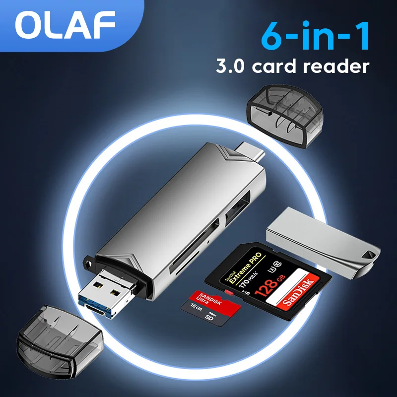 Olaf OTG 마이크로 SD 카드 리더, 타입 C USB OTG 어댑터, 6 in 1 USB 3.0 TF 카드, 플래시 드라이브, 타입 C 카드 리더