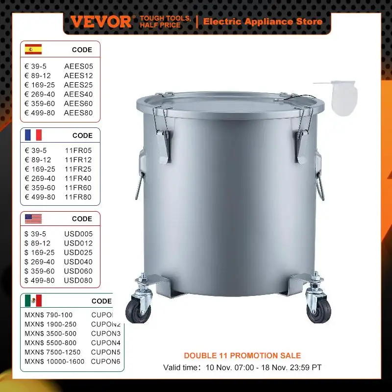 VEVOR 8/10/16 Gallon Fryer Grease Bucket Oil Disposal Caddy with Caster Base Rust-Proof Coating Oil Transport Container w/Lid