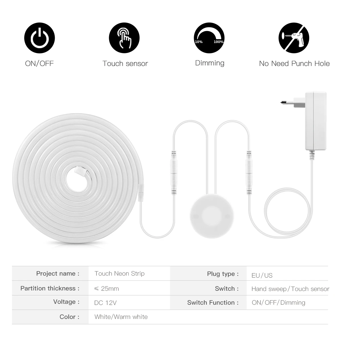 1M-5M LED Neon Light Strip Tape Penetrable Wood Dimmable Touch Switch DIY Kitchen Closet Under Cabinet Backlight Lighting led night light led strip light led cabinet light under cabinet light cabinet lights led cabinet lights