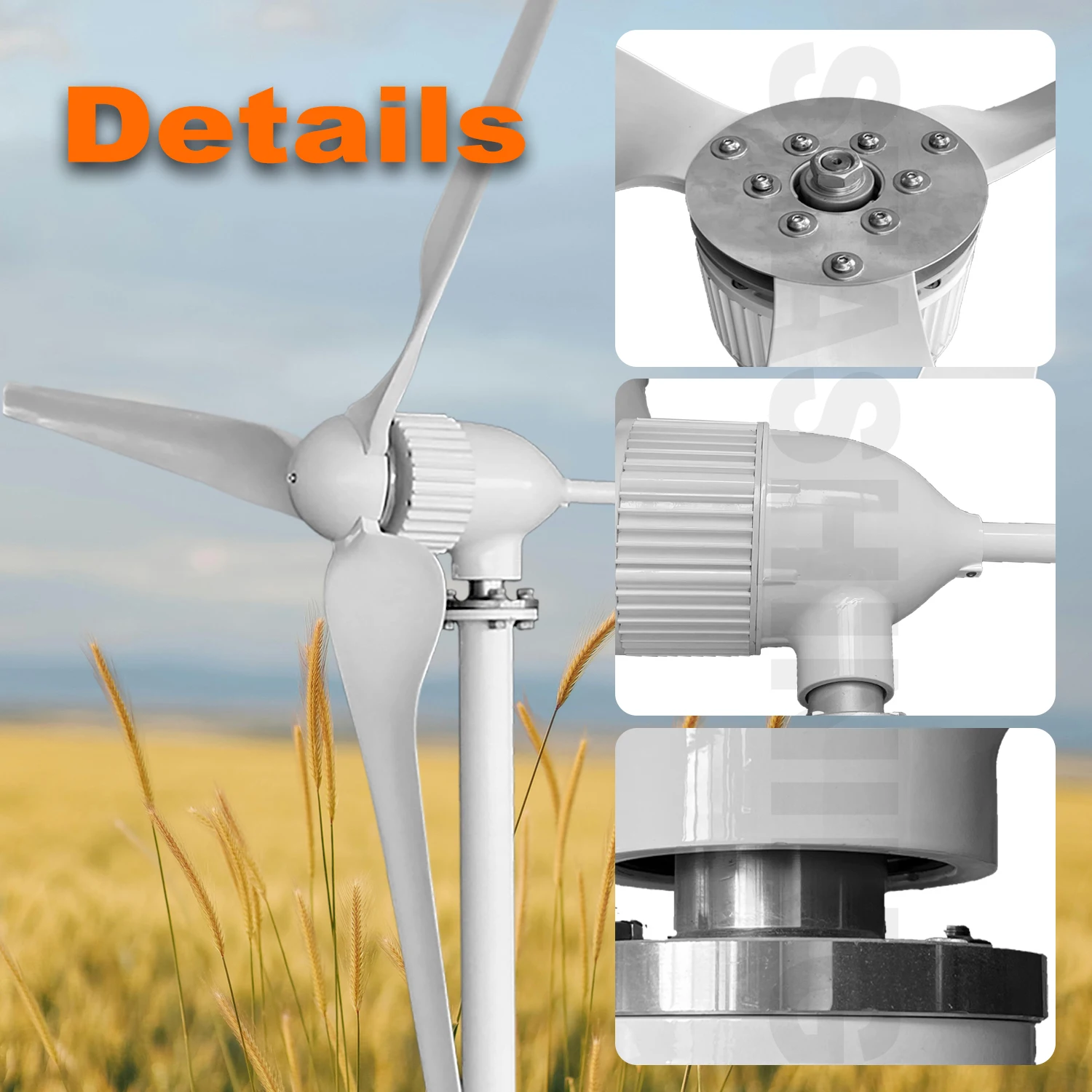 Horizontal Wind Turbine Generator 5000W Max Windmill W/ MPPT Hybrid Charge Solar Wind Off-Grid System 3 Blades