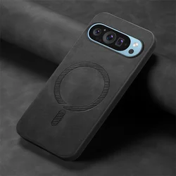 Magnetic Wireless Charging PU Leather Matte Case with Magsafe Technology for Pixel 8A (Black)