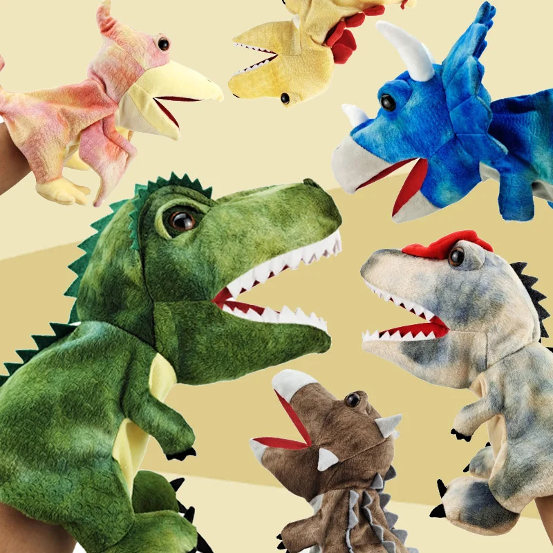 30cm Dinosaur Puppet Hand Muppet Stuffed Animal Soft Head Glove Kids Cartoon Telling Learning Accompany Toy Doll Children Gift children cartoon dinosaur animal puzzle game car colourful 3d wooden puzzle puzzle toys baby wooden toys children gift