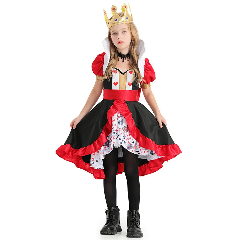 

Girls Red Heart Poker Queue Costume Kids Children Party Cosplay Fancy Dress