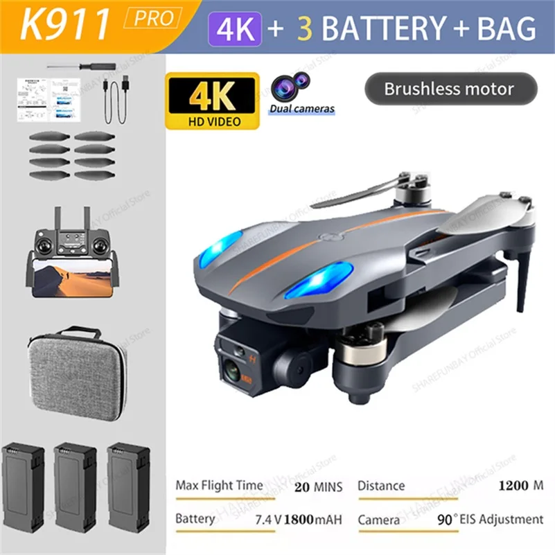K911 MAX GPS Drone 4K Professional Obstacle Avoidance 8K Dual HD Camera FPV 1.2Km Brushless Motor Foldable Rc Helicopter Toys big remote control helicopter RC Helicopters