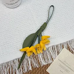Elegant Floral PU Leather Keychain with Pendant (Yellow)