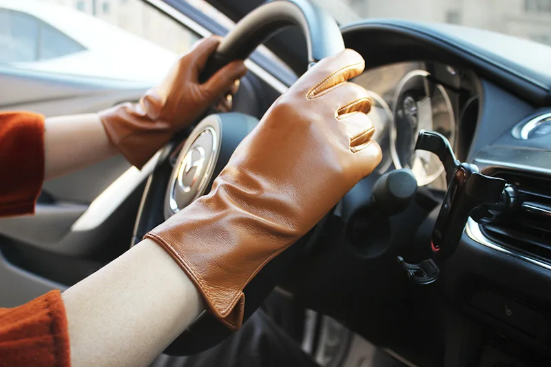 Summer Driving Thin Sheepskin Leather Gloves Women's Touch Screen Single Unlined Straight Style Motorcycle Riding Gloves