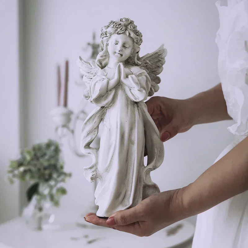 

European Praying Girl Angel Resin Sculpture Home Livingroom Desktop Furnishings Decoration Coffee Table Cabinet Ornaments Crafts