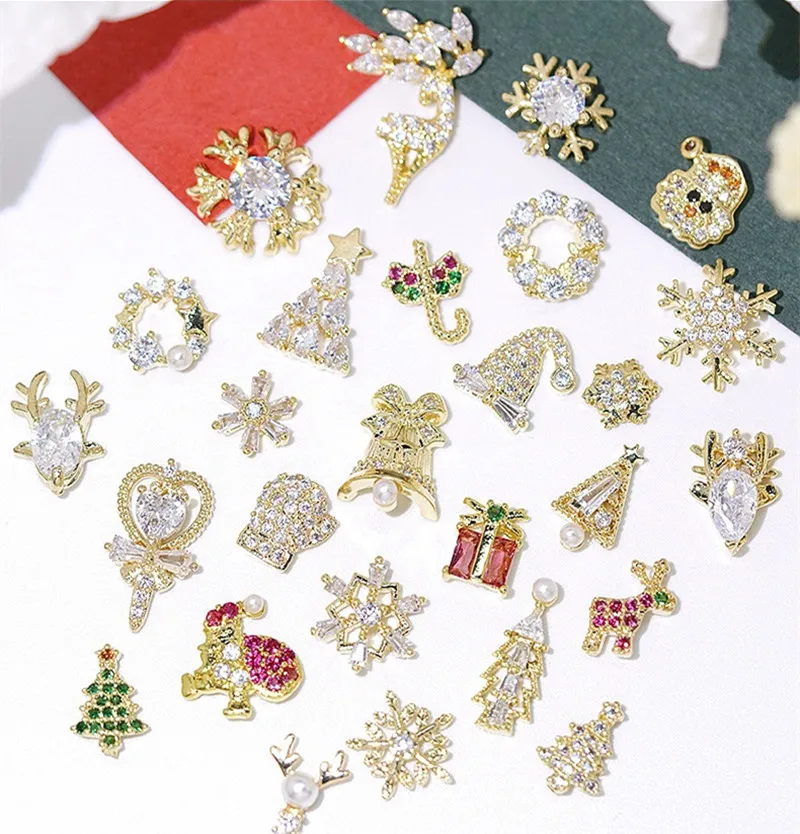 

2PCS 2023 Glitter Christmas Charms Series Nail Alloy Zircon Decorations Luxury Rhinestone Metal Diamond Manicure Accessories DIY
