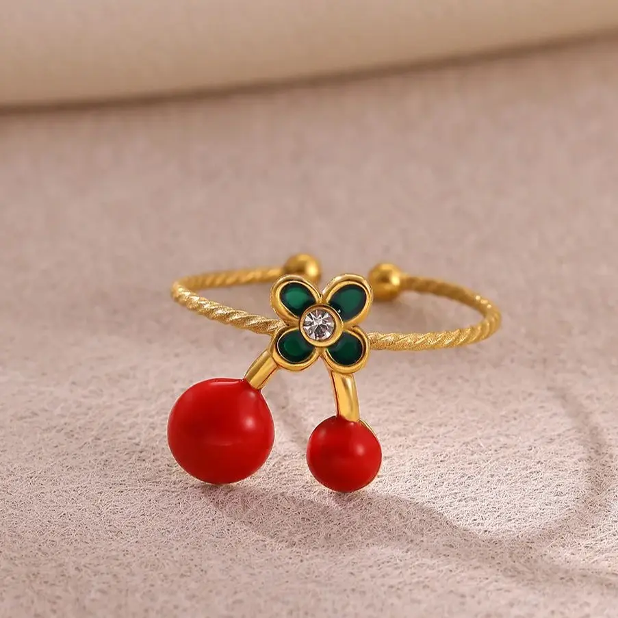 Gold Color Stainless Steel Enamel Adjustable Ring Woman Wedding