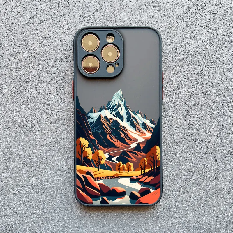 Vintage Mountain Peak Lake Scenery Phone Case - Artistic Landscape Design Back Cover