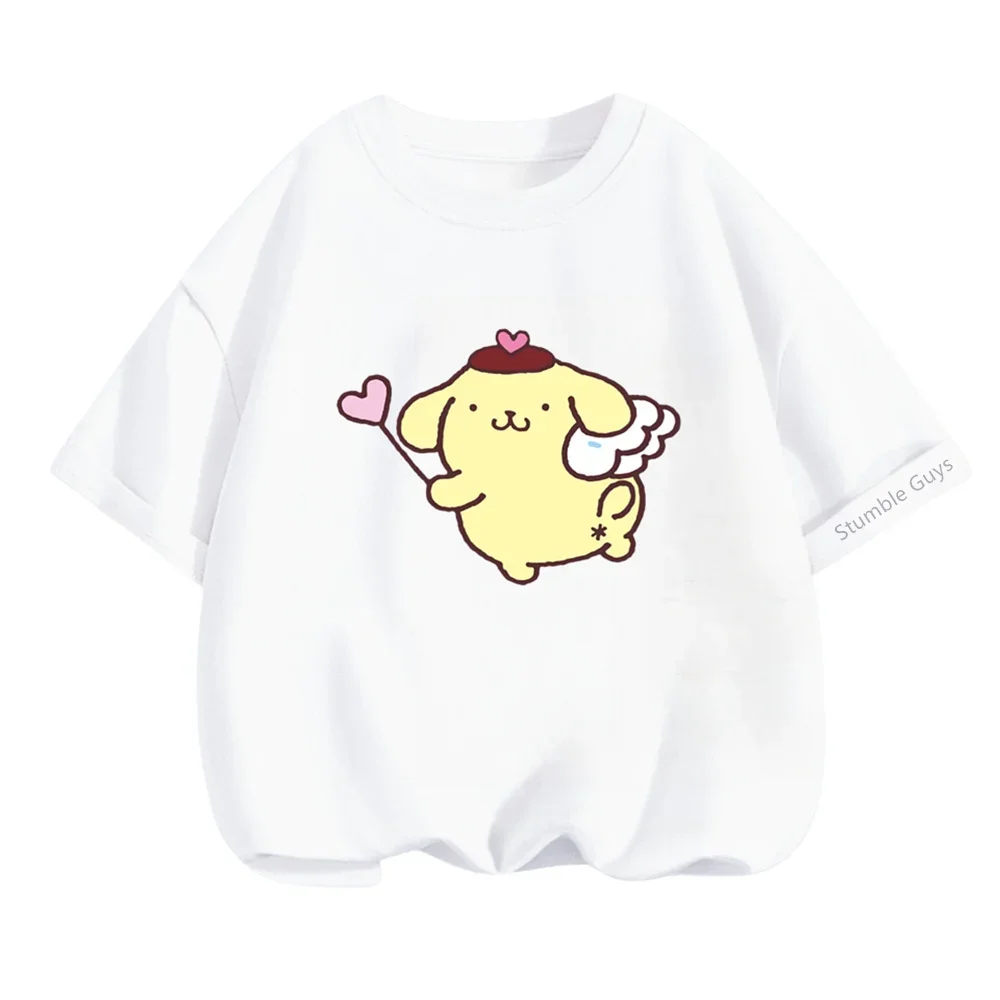 Kawaii Anime Pom Pom Purin Cute Cartoon Short Sleeve T-shirt Summer New Cotton Loose Kids Half-sleeved Top Birthday Gift 4