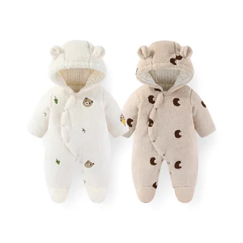 Vestiti invernali per neonati Vestiti imbottiti in cotone per bambini Fodera in pelliccia Felpa con cappuccio per ragazze Footies Tute calde