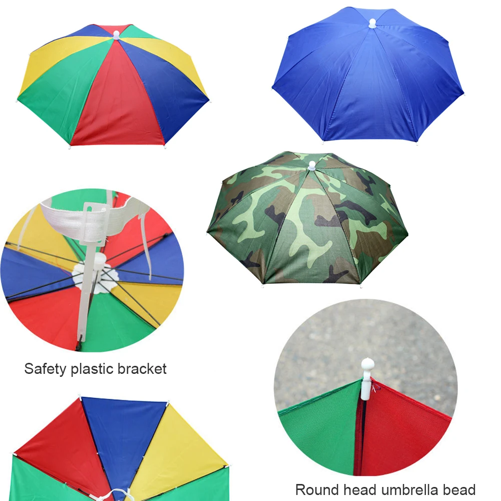 Umbrella Hat Rain Umbrella Hat Outdoor Foldable Head Umbrella Hat Anti-Rain Anti-Sun Golf Cycling Hiking Camping Fishing