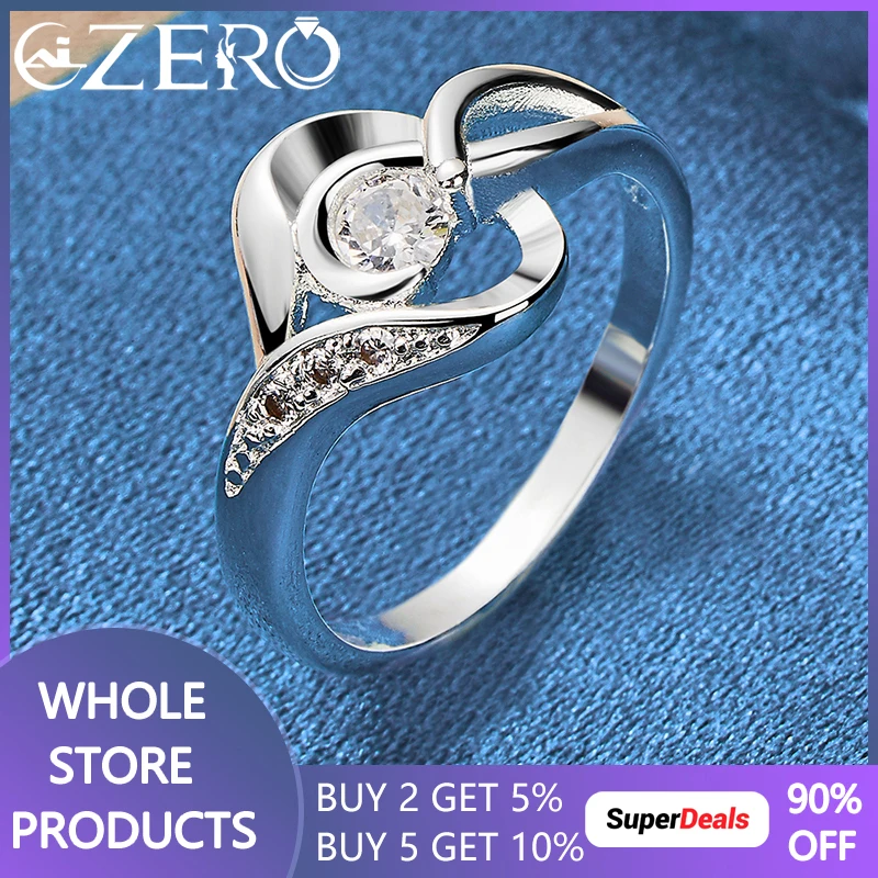 ALIZERO 925 Sterling Silver Heart AAAAA Zircon Ring For Woman Wedding Engagement Rings Bride Eternal Band Fashion Party Jewelry