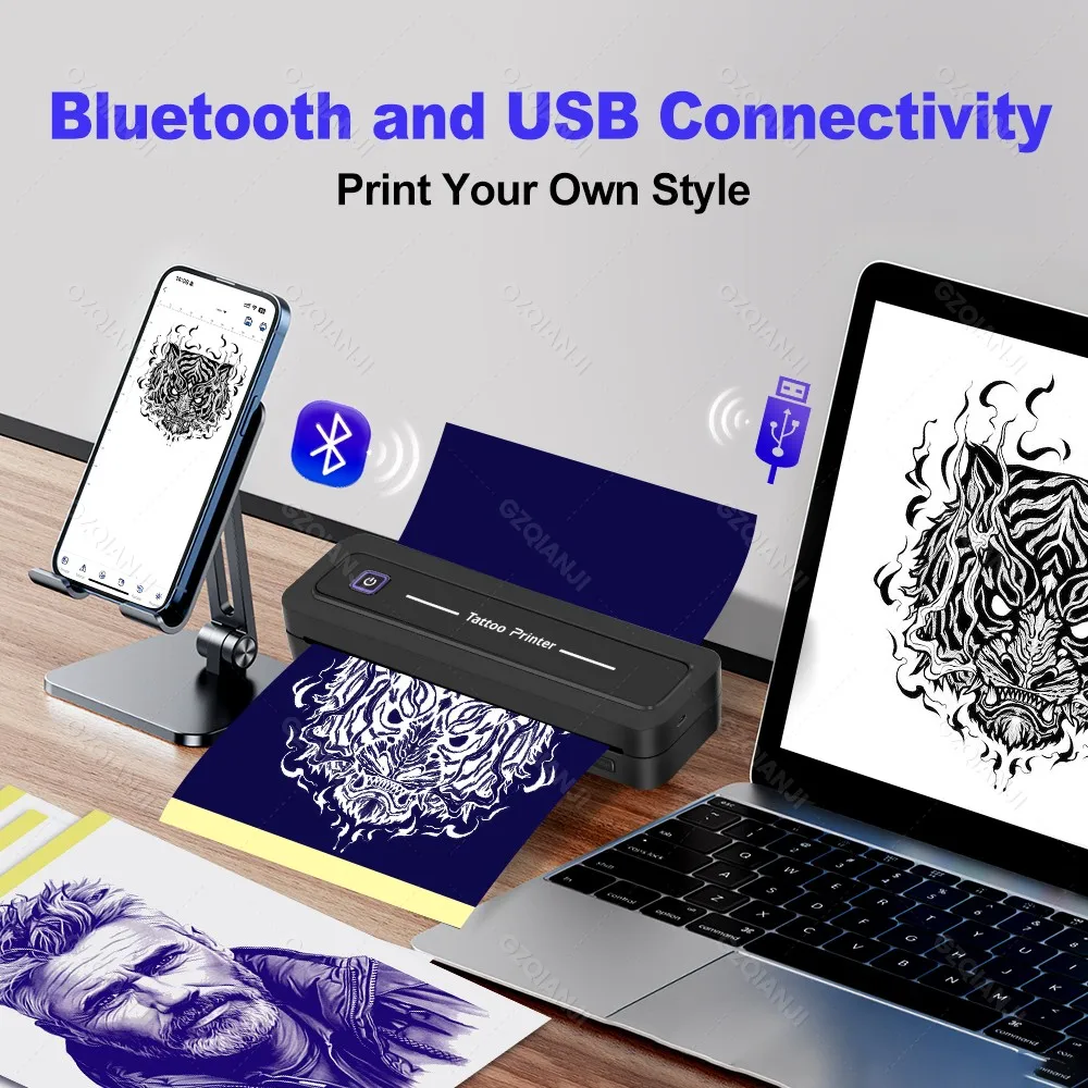 A4 Portable Tattoo Transfer Machine Stencils Device Drawing Copier Thermal Printer Wireless For beginner/Artists
