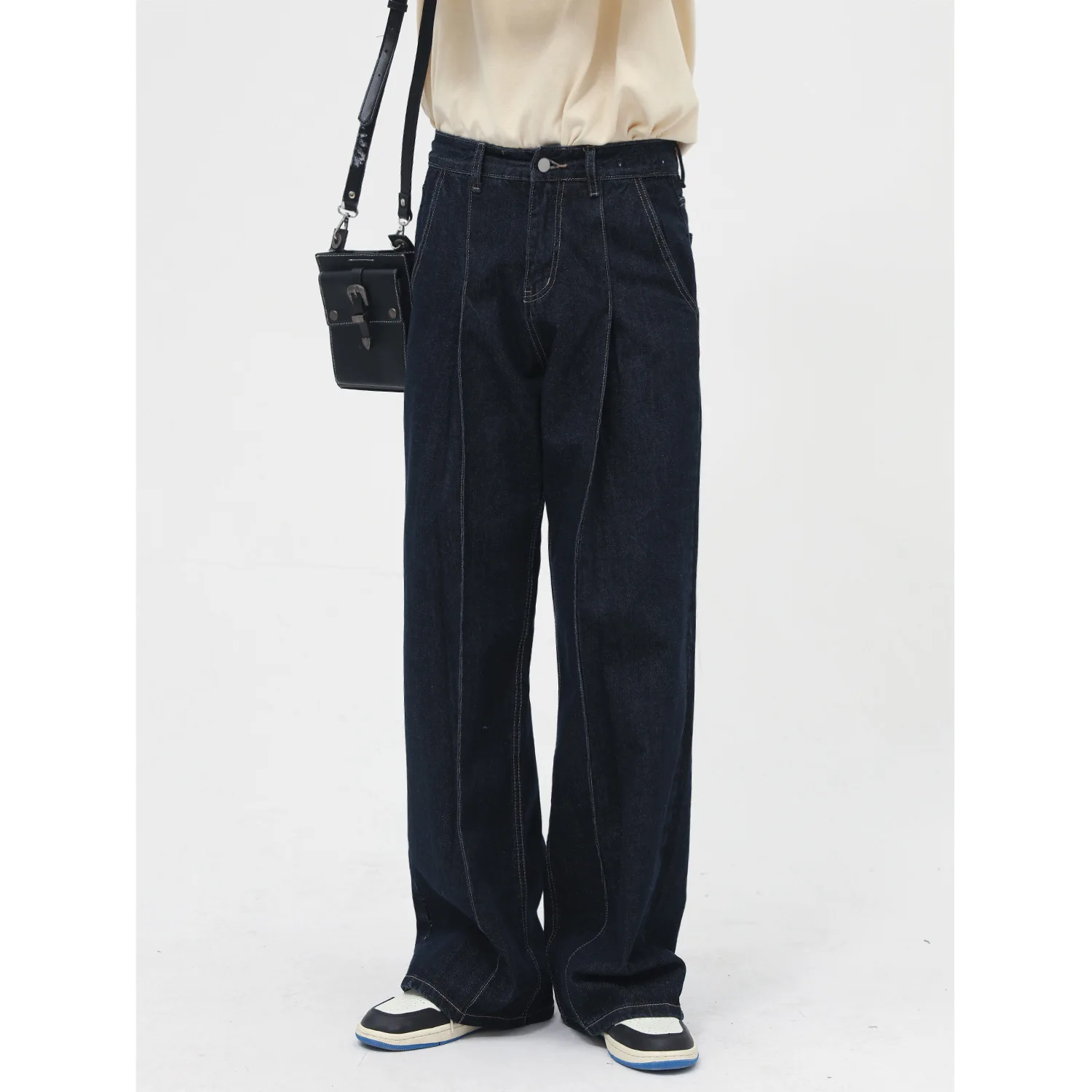 

High Quality Fashion Denim Trousers Korean Loose Straight Tube Slim Waist Ins Casual Jeans Men