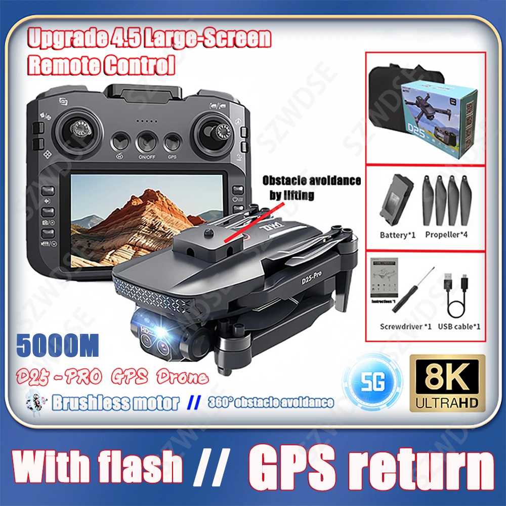 New with Screen Remote Control D25-PRO MAX GPS Drone 5G WIFI 8k HD Professional Camera FPV Drones RC Quadcopter Helicopter 5000M drone quadcopter