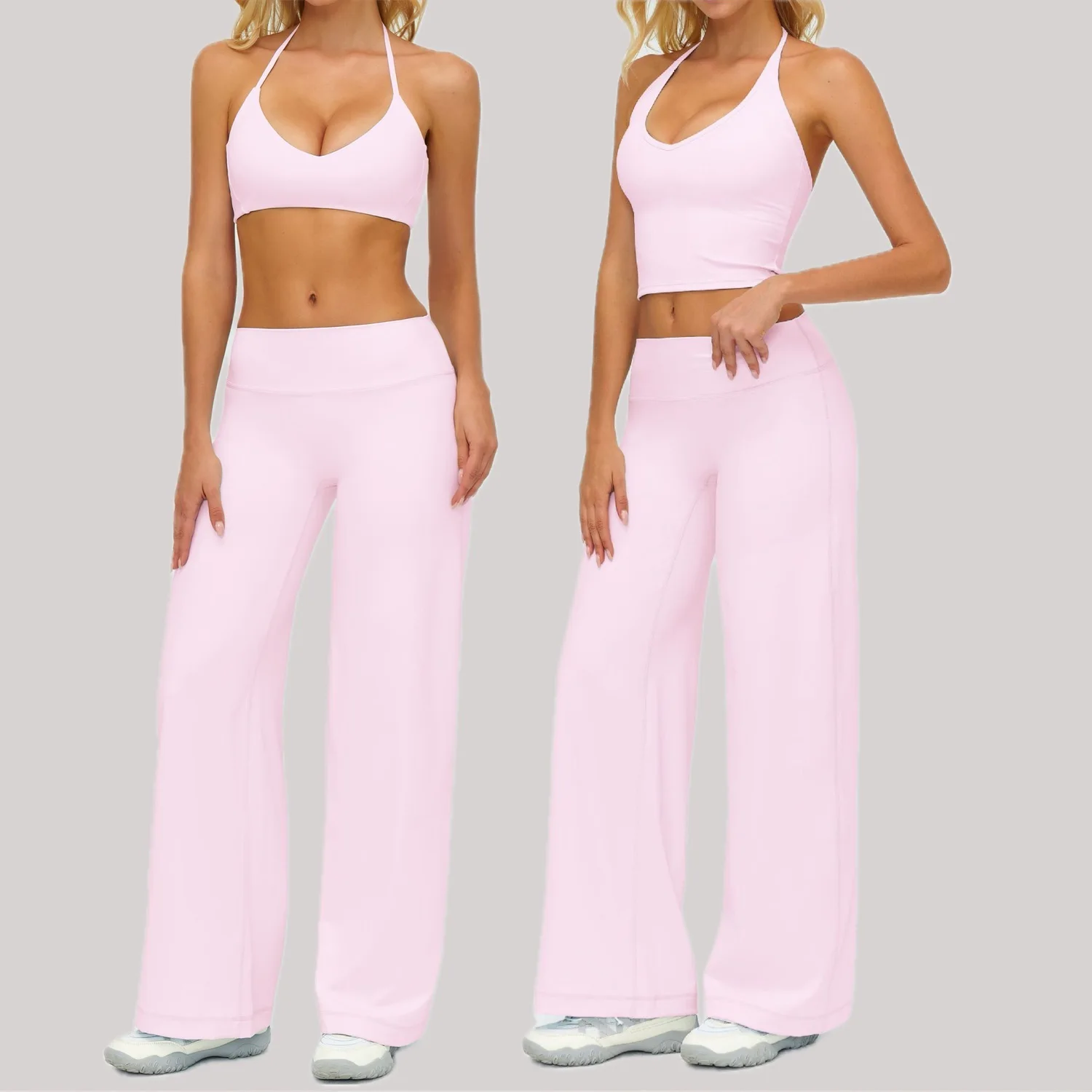 2PCS Women's Fitness Set Gym Tracksuit Breathable Sports Vest Flared Trousers Suit Push Up Workout Clothing Female Athletic Wear 1