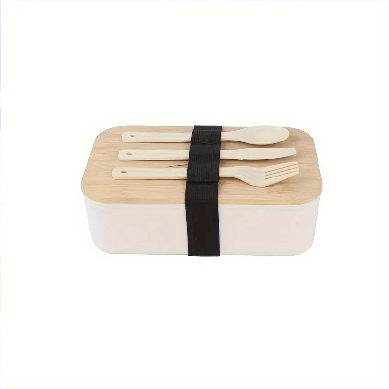 Bamboo Lid Lunch Box And A Set Of Knives, Forks And Spoons Sealed Lunch Box Salad Suitable For Work,School,Camping