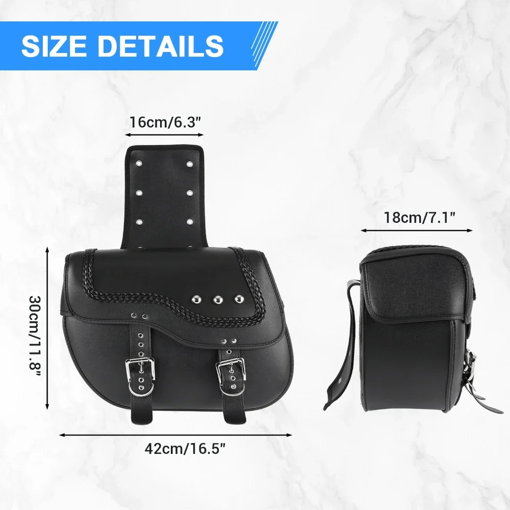 1 Pair Motorcycle Saddlebags Rear Side Bags Pannier Luggage Storage Bag PU Leather 42x15x30 CM Large Capacity Waterproof