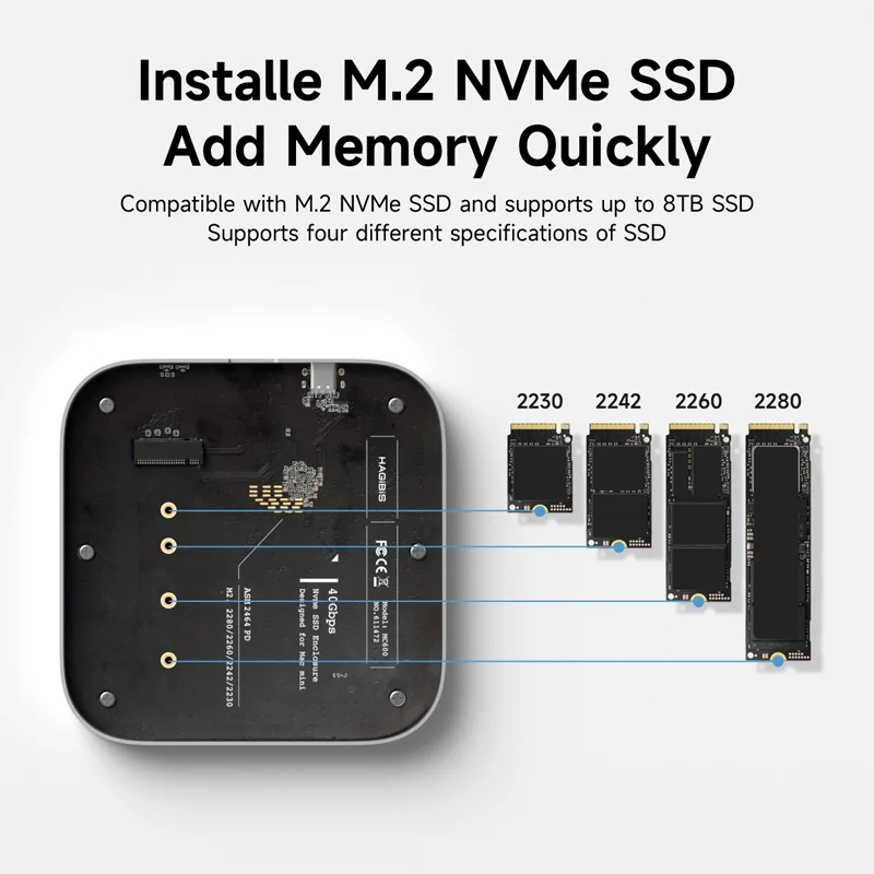 Hagibis USB4 Hard Drive Enclosure 40Gbps M.2 NVMe SSD Case for Mac mini M4/M4 Pro Compatible with Thunderbolt 5/4 External SSD
