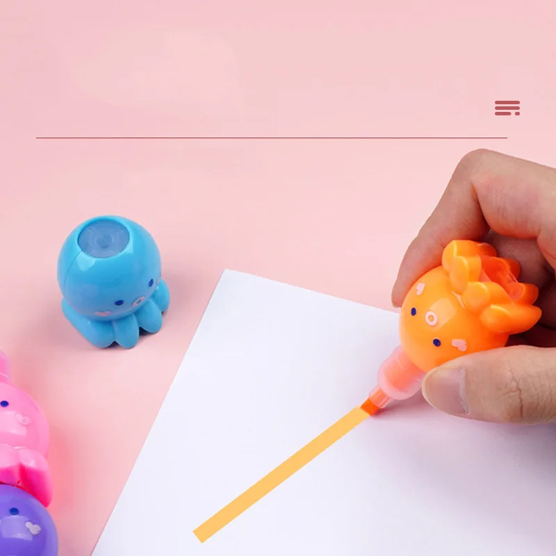 5 Colors Octopus Bear Fluorescent Marker Pen Set Highlighter Pens Painting Highlight Cartoon modeling Fluorescent pen