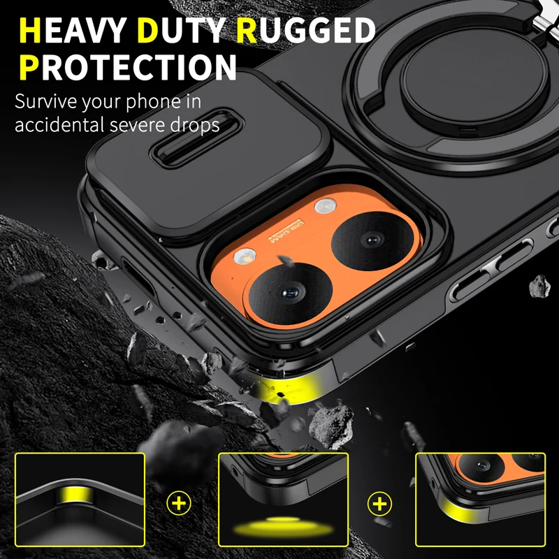 Magnetic Armor Shockproof Case with Slide Camera Protection and Car Mount Stand
