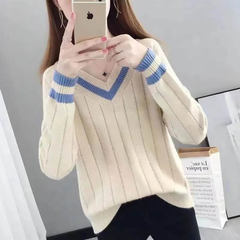 

Spring Autumn Women Sweaters Long Sleeves V-neck Bottoming Shirt Knitwear 2024 Summer Camel Green Pink Pullovers Korean Jumpers