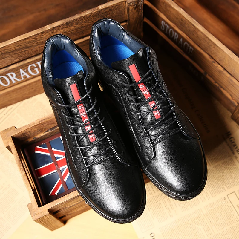 2023 New Genuine Leather High Top Casual Boots Men's Autumn and Winter Plush Lining Anti slip Durable Large Sole Winter Boots