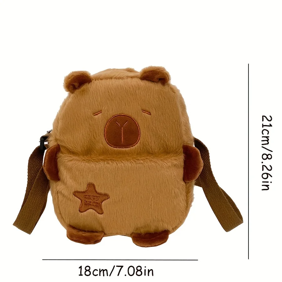 Adorable Fuzzy Capybara Crossbody Bag, Soft Plush Casual Shoulder Purse with Adjustable Strap, Daily Commute Bag for Women