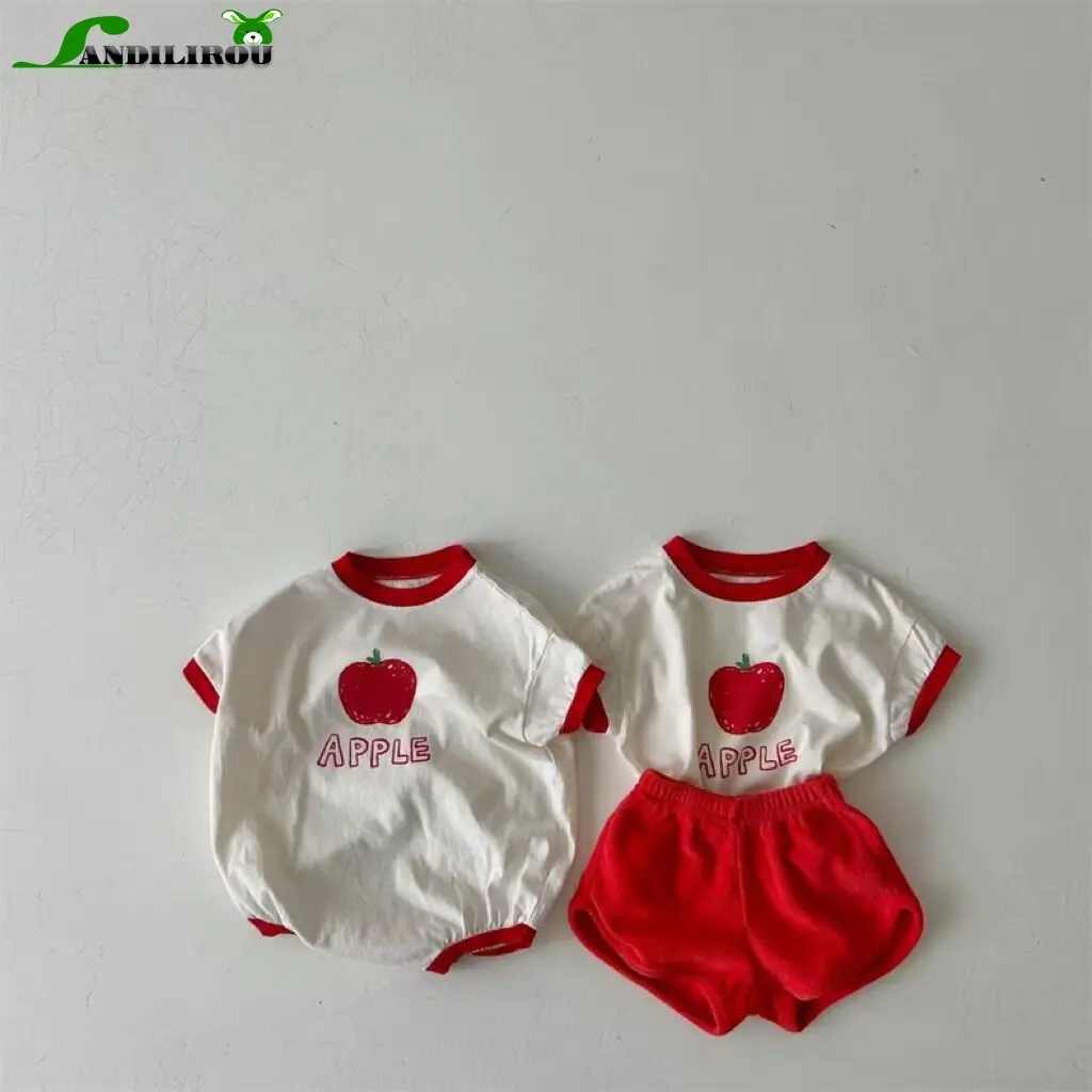 

Red Summer New In Newborn Baby Girls Short Sleeve Print Apple Outdoor Clothing Infant Kids Cotton Jumpsuits Toddler Bodysuits