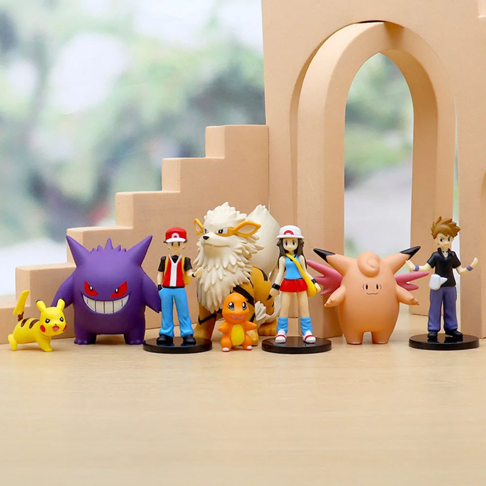 8 Pz/Set Pokemon Figure Model Toys Anime Character Gk Gengar Arcanine Pikachu Ash Ketchum Action Figure Ornamenti Da Collezione