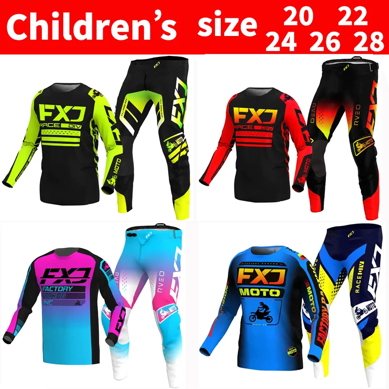 FXJ Motocross Jersey and Pants children kids Youth MTB DH UTV Enduro MX Gear Set Combo Off Road Racing Suit motorcycle