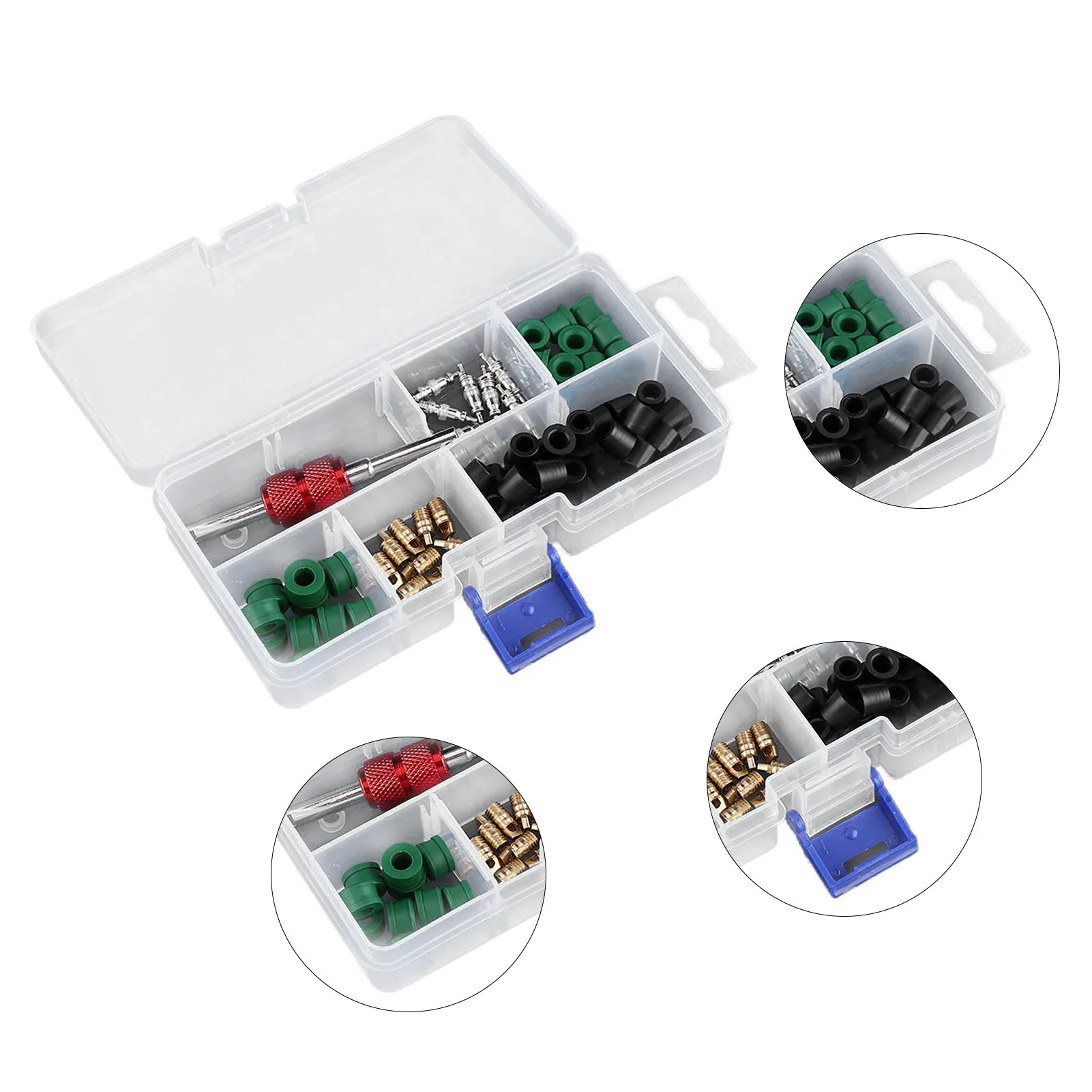 71pcs Air Condition Repair Kit Repair Tool 10pcs Valve Cores 50pcs Hose Gaskets 10pc Valves