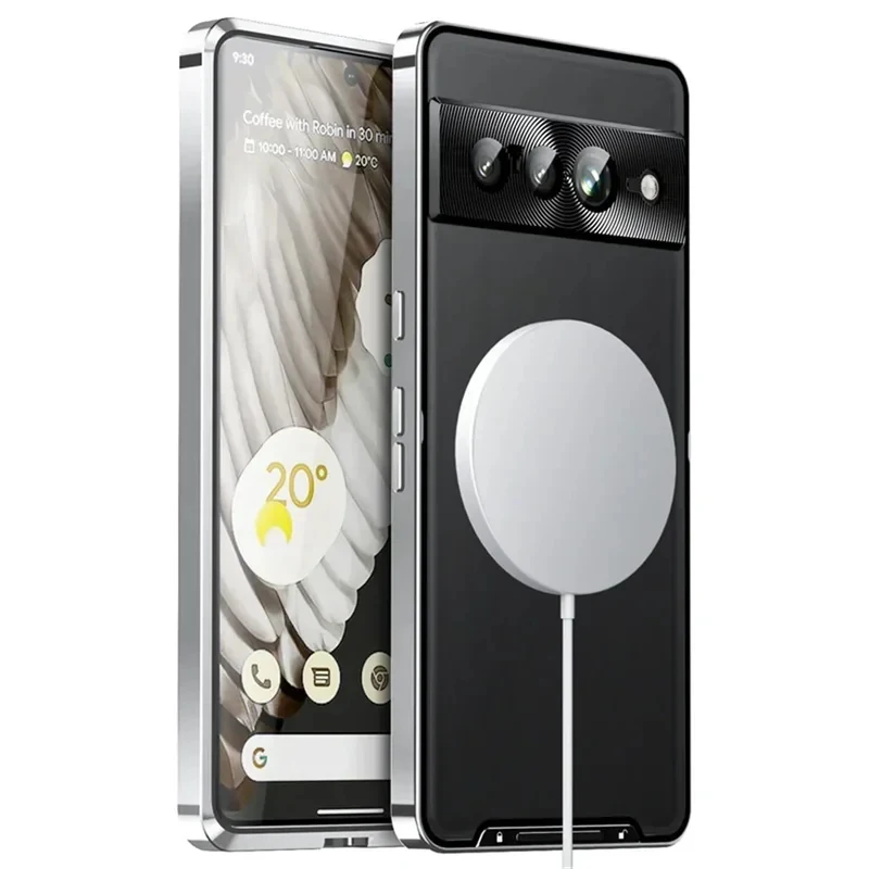 Magnetic Metal Armor Shockproof Case with Matte Finish and Lens Protector