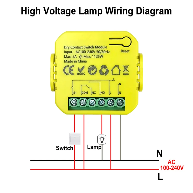 Tuya Smart ZigBee Dry Contact Switch Relay 5A Module App Remote Control Timing D