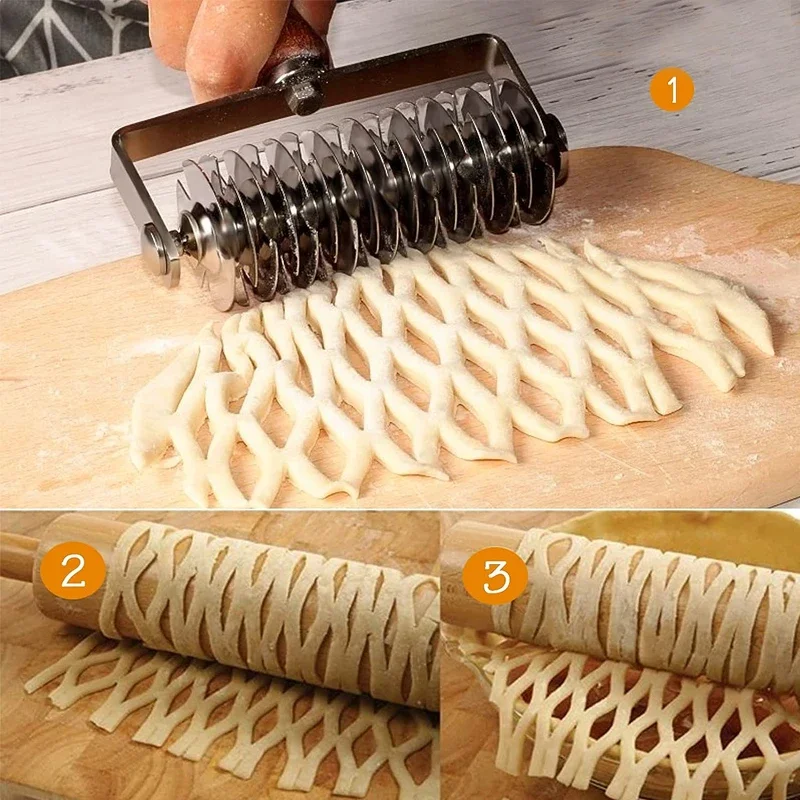 Stainless Steel Pastry Lattice Cutter Dough Cookie Pie Pizza Bread Pastry  Roller Cutter with Wood Handle Pasta Tool DIY Bakeware - AliExpress