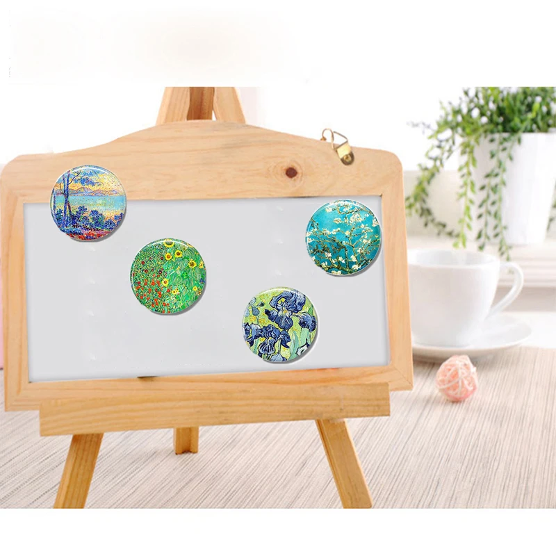 Starry Night 30 MM Fridge Magnet Van Gogh Art Glass Cabochon Refrigerator Sticker Moon and Stars Note Holder Home Access Decor