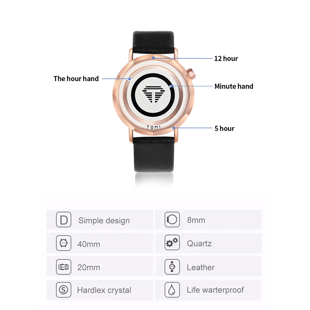 ساعة جلد اسود وذهبي