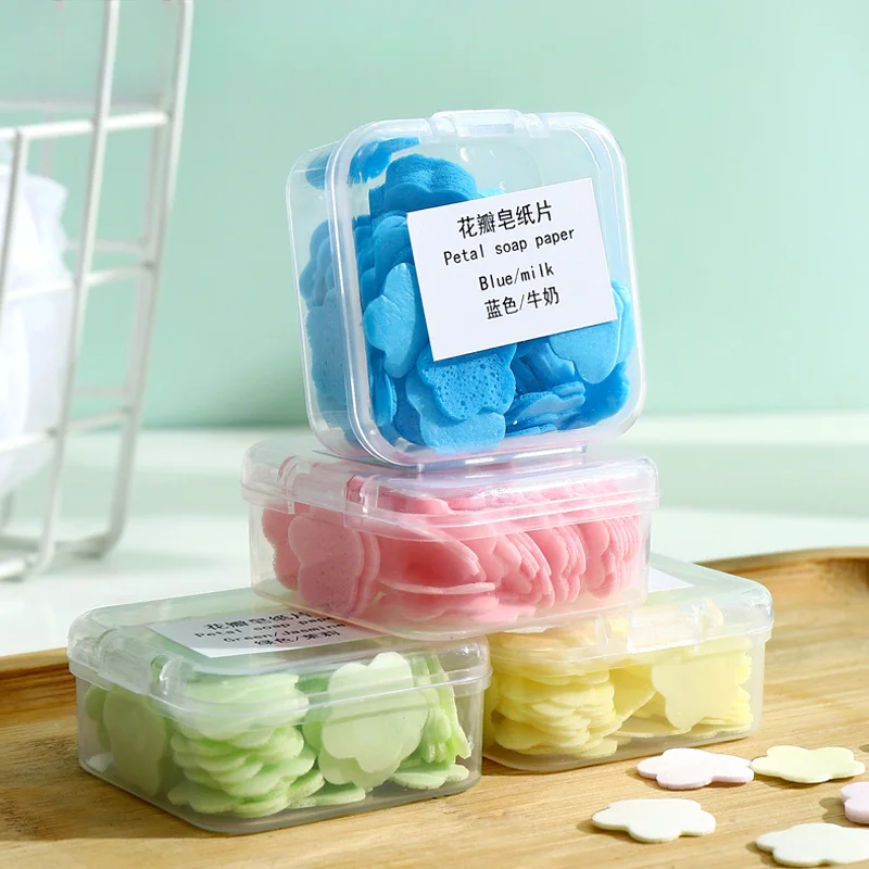 

100Pcs/Box Portable Skin Friendly Fresh Hand Washing Toilet Soap Slice Disposable Petal Soaps Flakes Household for Girls/Travel