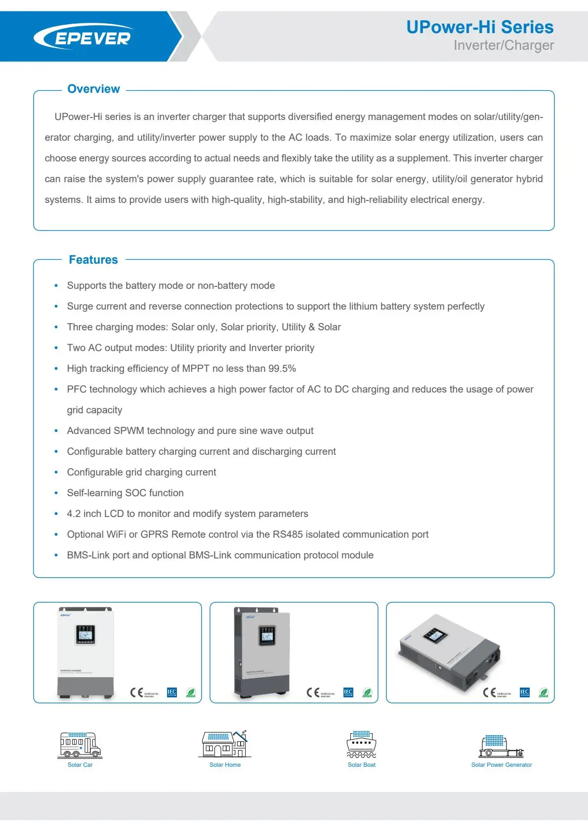 EPEVER UP3000-HM5042(RTU) MPPT Solar Inverter 50A Supports The Battery Mode Or N